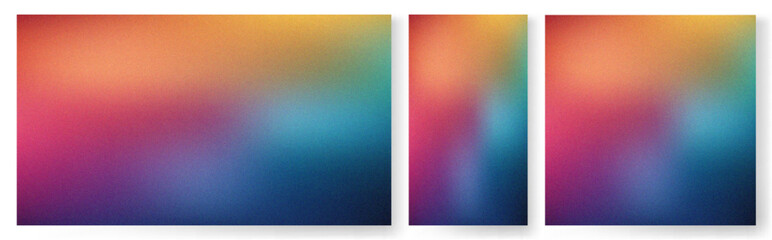 Set of colorful abstract gradient backgrounds with grain texture. Modern vibrant wallpaper