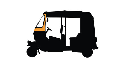 a silhouette of an auto rickshaw with yellow accents