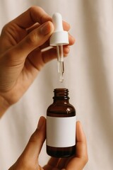 Amber Glass Serum Bottle with Dropper and Natural Hand Pose