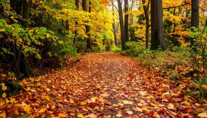 Fototapeta premium Autumn foliage covered path