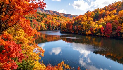 Naklejka premium Autumn foliage landscape by lake