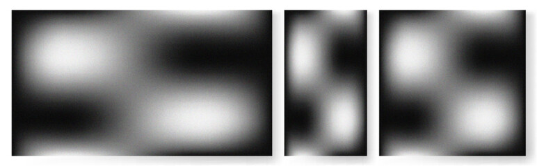 Abstract grainy black and white gradient backgrounds with a soft, blurred noise texture.