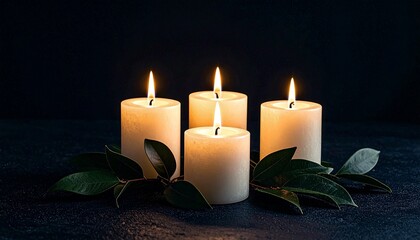 Four lit candles, a symbol of serenity, illuminate a dark backdrop