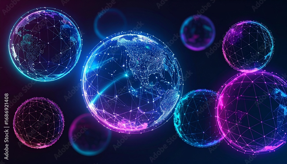 Aufkleber digital spheres showcasing a complex global network and data connections