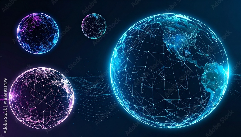 Poster digital globes representing global network with light, perfect for data, technology, and connection-