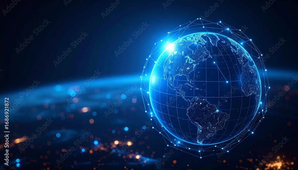 Poster a futuristic globe with network connections and data visualization