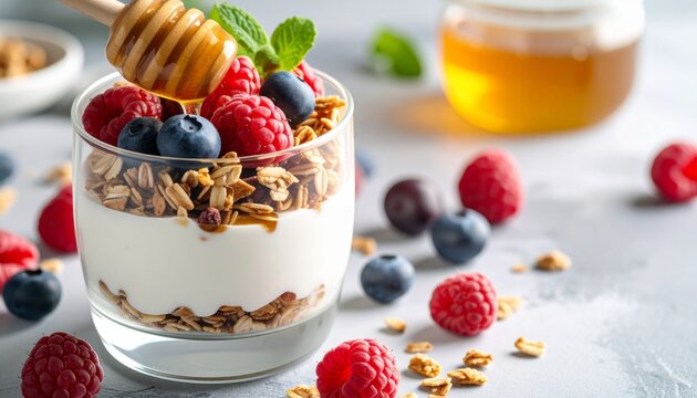 Yogurt parfait with granola and berries