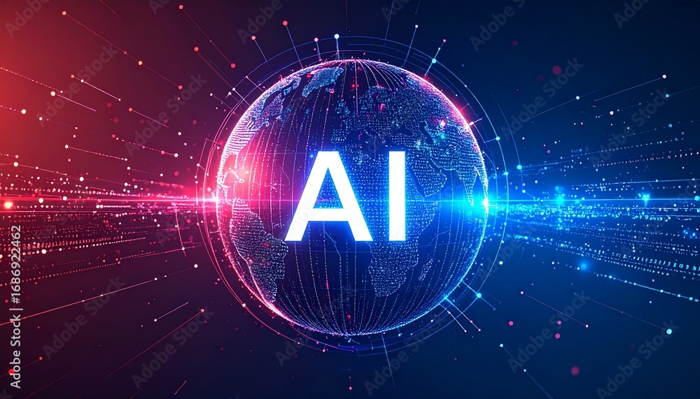 Aufkleber ai in the modern world. the image features a globe with an ai overlay