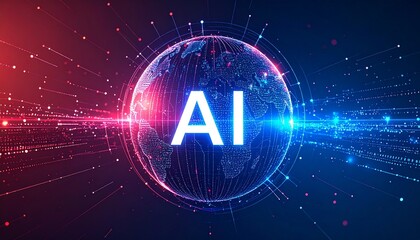 AI in the modern world. The image features a globe with an AI overlay