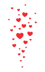 Red hearts rising up. Romantic love symbols floating upward. Social media likes. Valentine design, wedding decoration, celebration, romance and digital approval concept