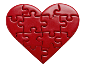 Heart shaped jigsaw puzzle piece red color symbolizing love connection unity and relationships isolated on transparency background abstract romantic concept