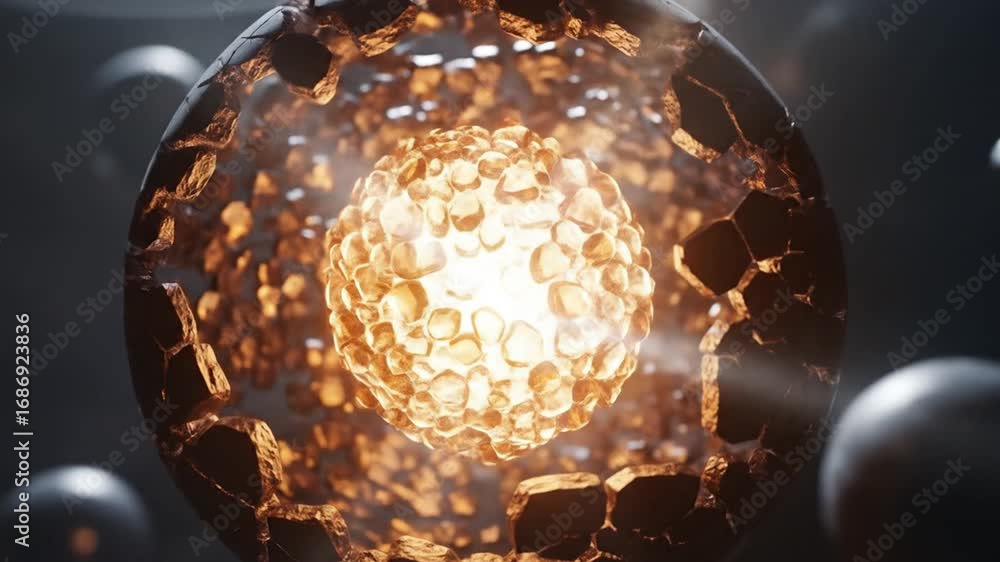 Poster abstract fractured sphere with glowing core digital art futuristic technology design and structure i