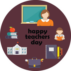 Vector illustration for teacher`s day with teacher, blackboard and greeting words. teacher's day icon set.