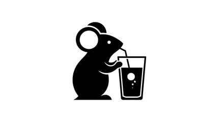 Simple black silhouette icon of a mouse drinking.
