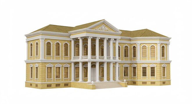 Belle demeure classique illuminee lumiere douce architecture neo-classique. AI Generated