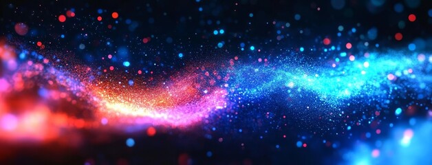 Vibrant Cosmic Swirl with Multicolored Particles in a Dark Background