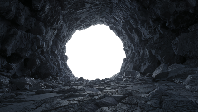 Mysterious cave with a dark entrance creating a sense of unknown adventure and deep exploration