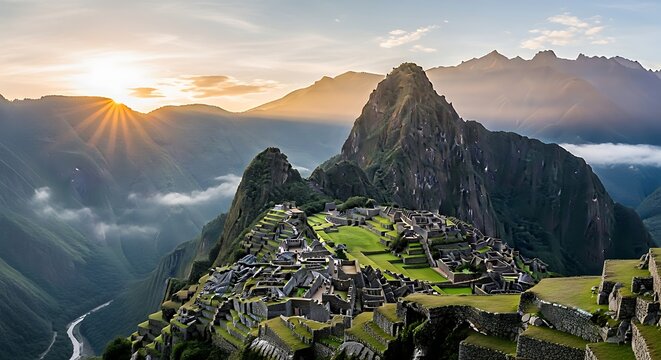 Machu Picchu Sunrise with Andes Mountains. (1)