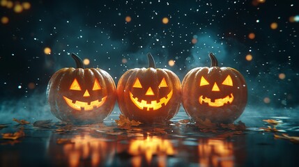 Fototapeta premium Halloween Pumpkin Lantern Night Scene