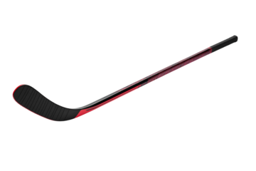 Black modern composite hockey stick with ergonomic design isolated on transparent background