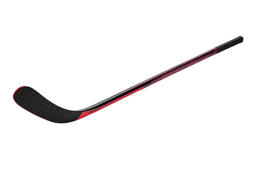 Black modern composite hockey stick with ergonomic design isolated on transparent background