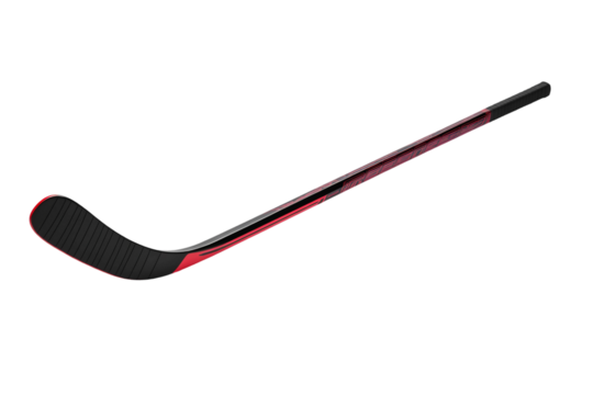 Black modern composite hockey stick with ergonomic design isolated on transparent background