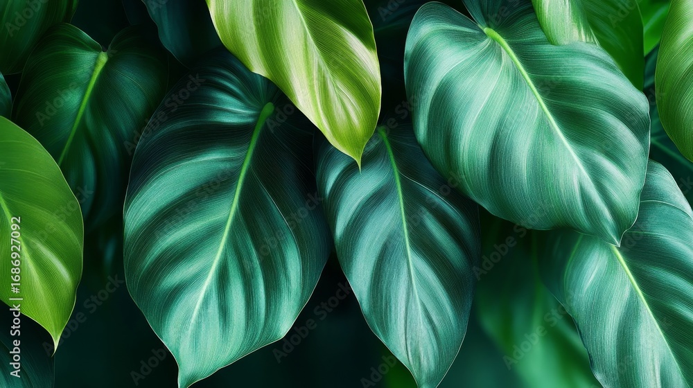 Poster Intricate Patterns of Veins in Large Caladium Leaves Forming Ornamental Backdrop with Foliage Design