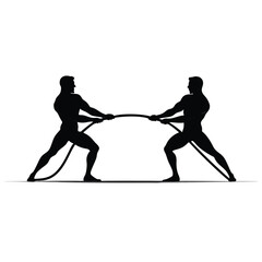 Silhouette of Two Muscular Men Engaging in a Tug of War