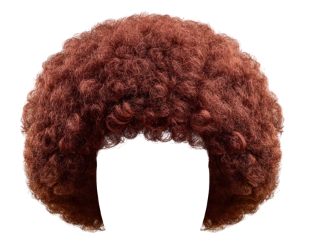 Red curly afro wig, bold fashion style, ultra realistic synthetic hair, high fidelity texture, playful and vibrant, costume accessory for parties and events
