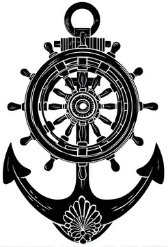 recommend clip art: Black and white nautical anchor with steering wheel