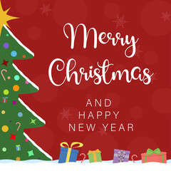 Merry Christmas and Happy New Year greeting card template. Christmas template for greeting card, party invitation card, banner, background.