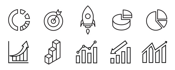 Growth icon set. Containing performance, gain, improvement, grow, chart, increase, evolution and development icons. Solid icon collection. Vector illustration.