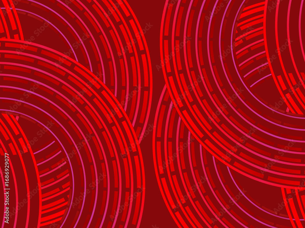 Aufkleber abstract red glowing geometric lines on dark red background. modern shiny red circle lines pattern. 