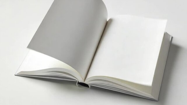 A single open book lying flat on a clean white surface, ready for reading or study