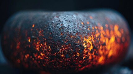 Industrial metal surface glowing with orange heat marks, showcasing abstract textures under dramatic lighting.