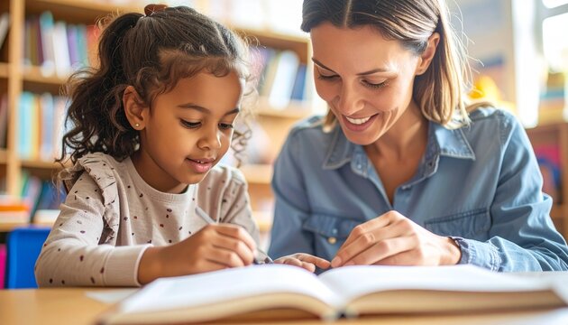 Child and teacher engaging in learning activity