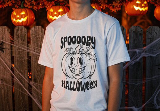 White Halloween T-shirt Mockup