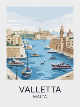 Vintage Travel Poster of Valletta Malta  
