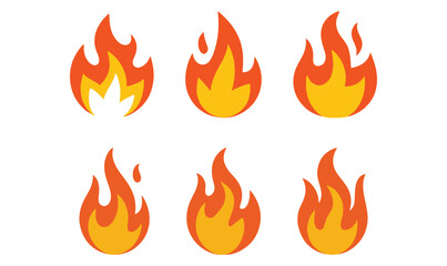 Color Fire Icon Set,  Bright Flame Symbols Vector Collection