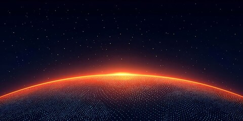 Digital Earth with Glowing Horizon and Starry Background