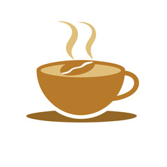 Minimalist Coffee Cup with Bean and Steam Flat Design