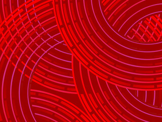 Abstract red glowing geometric lines on dark red background. Modern shiny red circle lines pattern. Futuristic technology concept, perfect for covers, posters, banners, brochures, websites, etc.