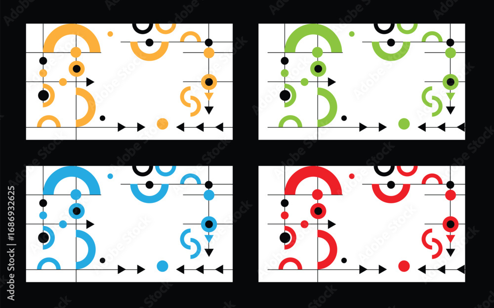 Poster modern technology lines circles and arrows abstract background different colors. graphic design elem