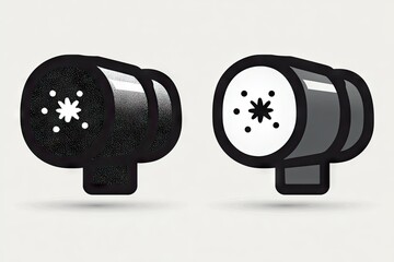Two monochrome graphic illustrations of a special effect machine.