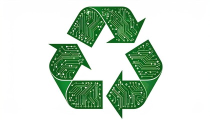 E-waste Recycling Symbol: Electronic Circuit Board Design for Sustainability Concept