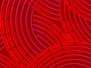 Abstract red glowing geometric lines on dark red background. Modern shiny red circle lines pattern. Futuristic technology concept, perfect for covers, posters, banners, brochures, websites, etc.