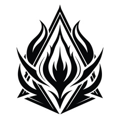 Abstract Tribal Emblem Featuring a Central Flame Design Encased within a Triangle