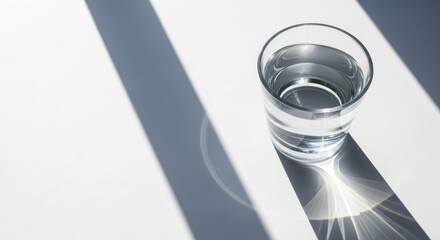 Glass of Water on White Surface.