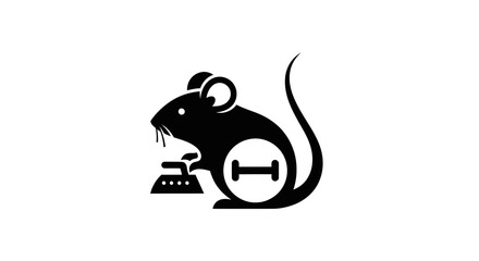 Lab rat icon with keyboard and dumbbell for science experiment.