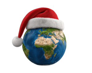 Globe Santa hat festive Christmas holiday winter celebration earth red white joyful seasonal December world decoration cheerful tradition merry global party